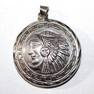 Vintage Sterling Silver Mayan Calendar Warrior Medallion Pendant 14 Grams